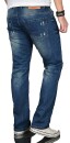 Alessandro Salvarini Herren Jeans Blau Used Gerades Bein O-064 W34 L30