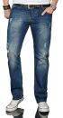 Alessandro Salvarini Herren Jeans Blau Used Gerades Bein O-064 W38 L32