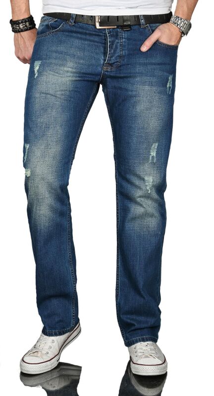 Alessandro Salvarini Herren Jeans Blau Used Gerades Bein O-064 W38 L36