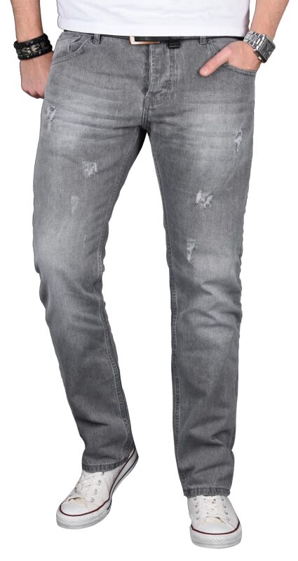 Alessandro Salvarini Herren Jeans Grau Used Gerades Bein O-065 W32 L30