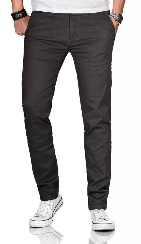 Maurelio Modriano Herren Designer Chino Stoff Hose Regular Slim MM-002 Anthrazit W30 L30 - W30/30