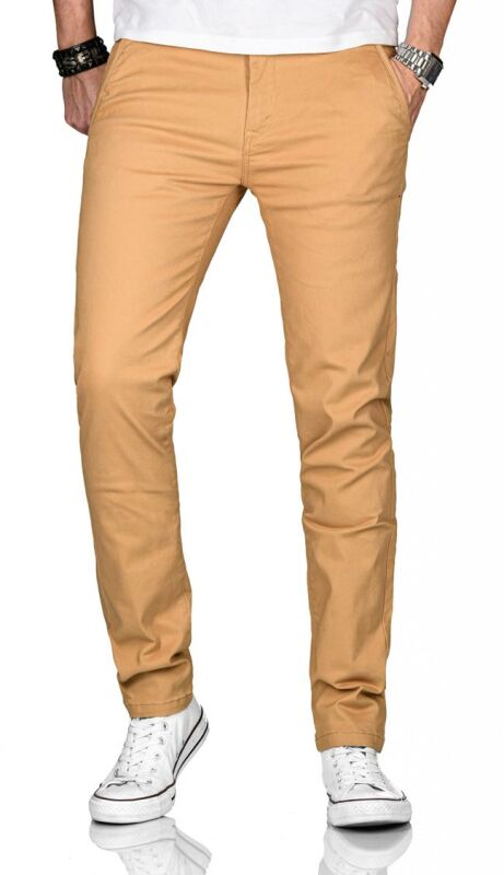 Maurelio Modriano Herren Designer Chino Stoff Hose Regular Slim MM-002 Beige W32 L32 - W32/32