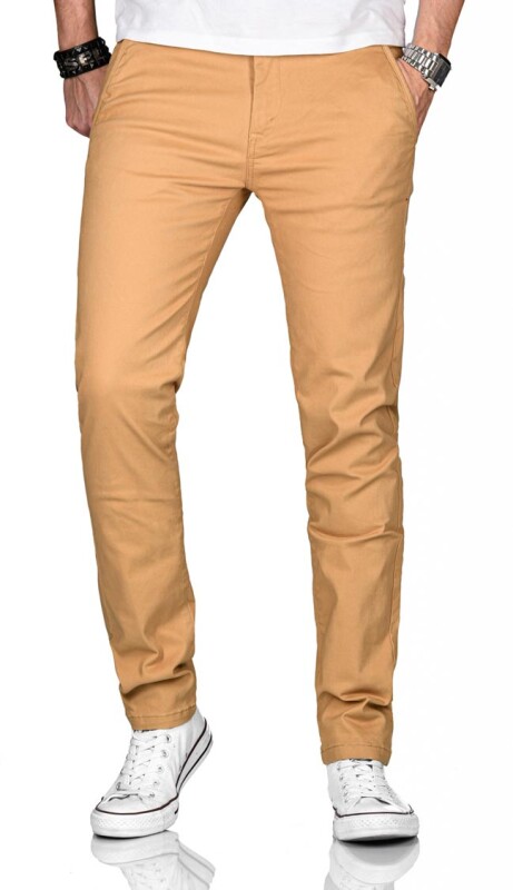 Maurelio Modriano Herren Designer Chino Stoff Hose Regular Slim MM-002 Beige W40 L32 - W40/32