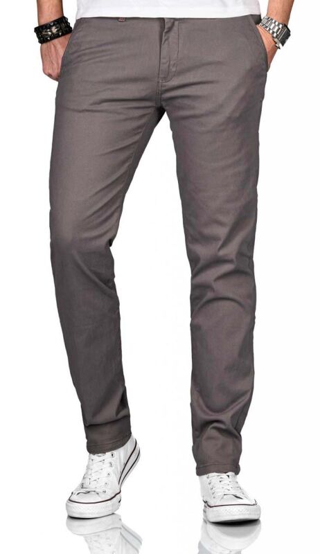Maurelio Modriano Herren Designer Chino Stoff Hose Regular Slim MM-002 Grau W32 L30 - W32/30