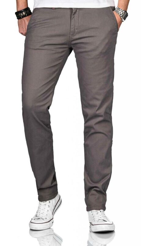 Maurelio Modriano Herren Designer Chino Stoff Hose Regular Slim MM-002 Grau W32 L32 - W32/32