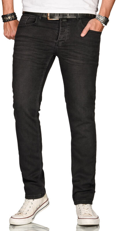Alessandro Salvarini Herren Jeans Stretch O-085 - Schwarz-W38-L32