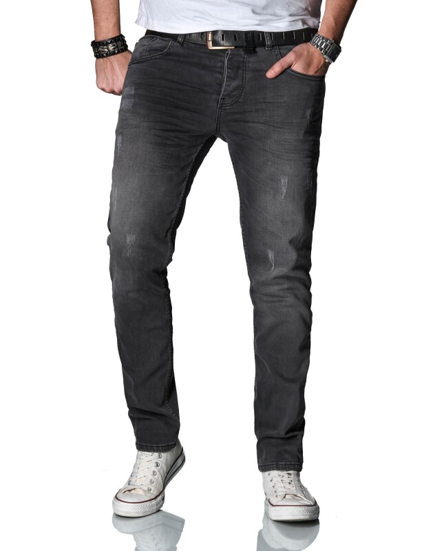 Alessandro Salvarini Herren Jeans Dunkelgrau Regular Slim O-035 W31 L30