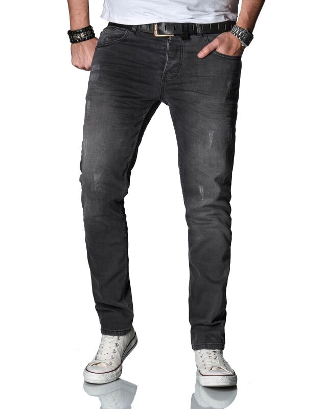 Alessandro Salvarini Herren Jeans Dunkelgrau Regular Slim O-035 W33 L32
