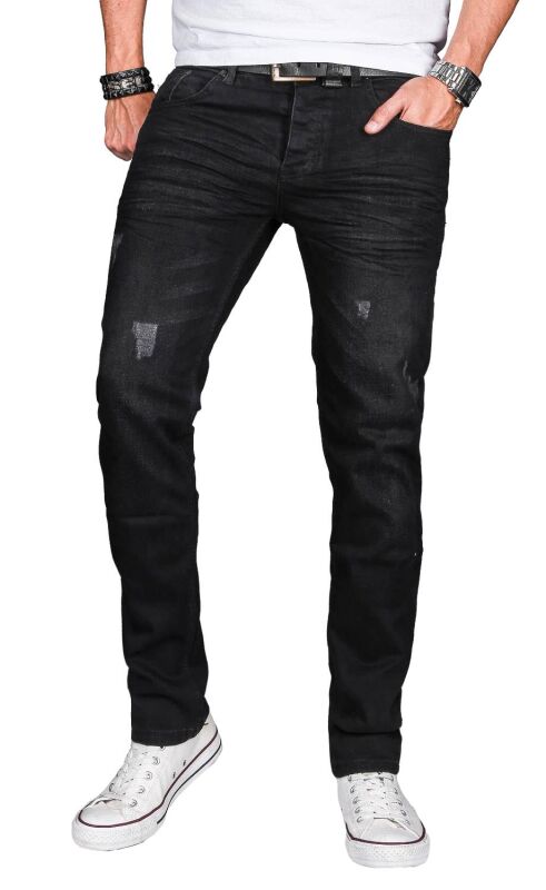 Alessandro Salvarini Herren Jeans Schwarz Regular Slim O-050 W29 L30