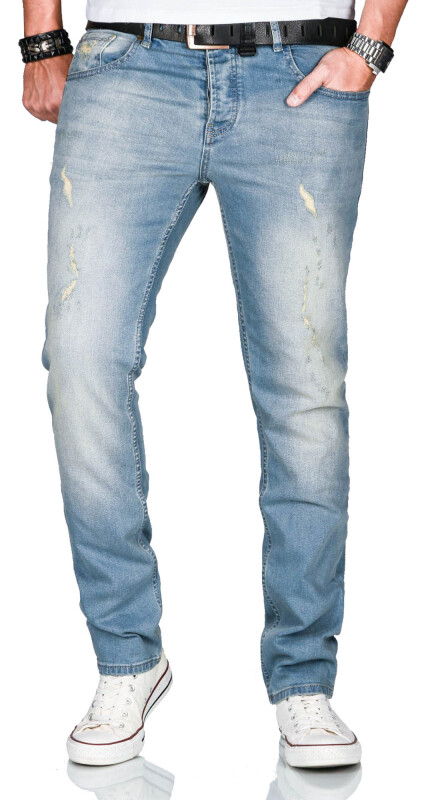 Alessandro Salvarini Herren Jeans Mittelblau Regular Slim O-162 W30 L34