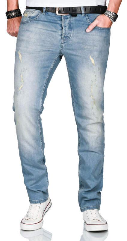 Alessandro Salvarini Herren Jeans Mittelblau Regular Slim O-162 W38 L34