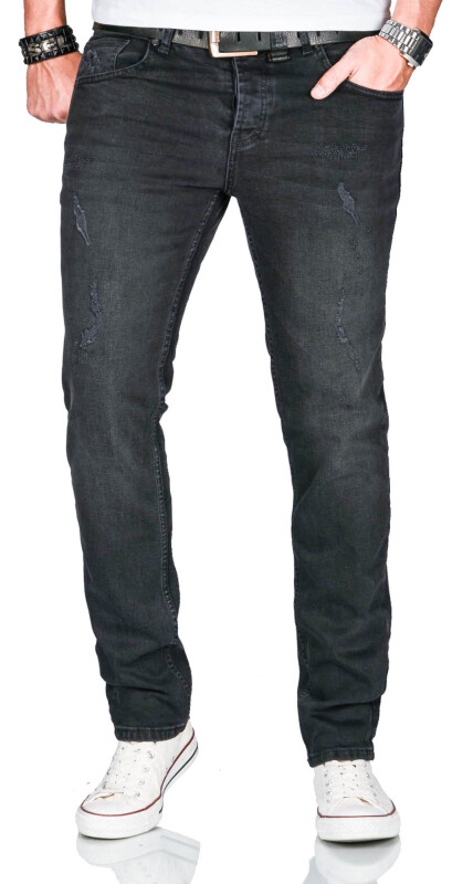Alessandro Salvarini Herren Jeans Schwarz Regular Slim O-165 W30 L30