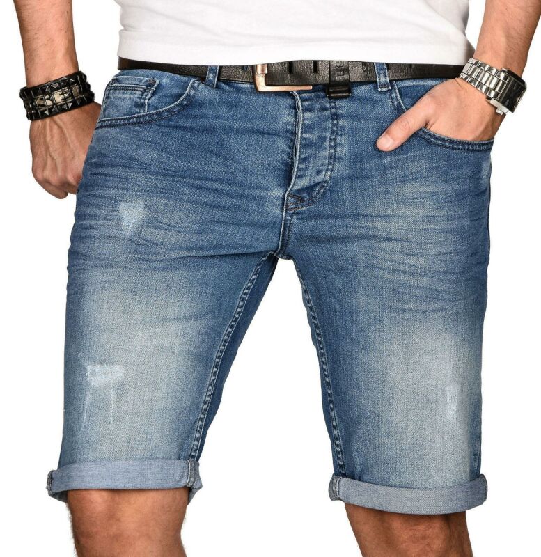 Alessandro Salvarini Herren Jeans Shorts Hellblau Slim Fit O100 W29