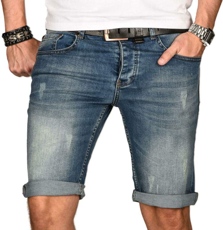 Alessandro Salvarini Herren Jeans Shorts Dunkelblau Slim Fit O101 W30