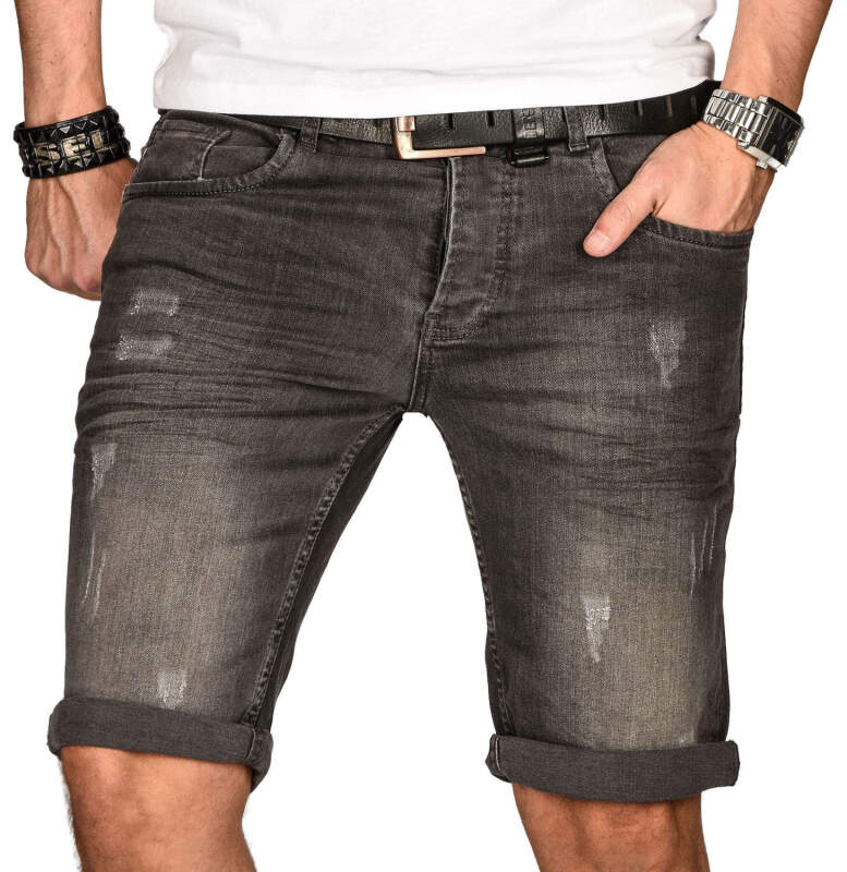 Alessandro Salvarini Herren Jeans Shorts Grau Slim Fit O102 W33
