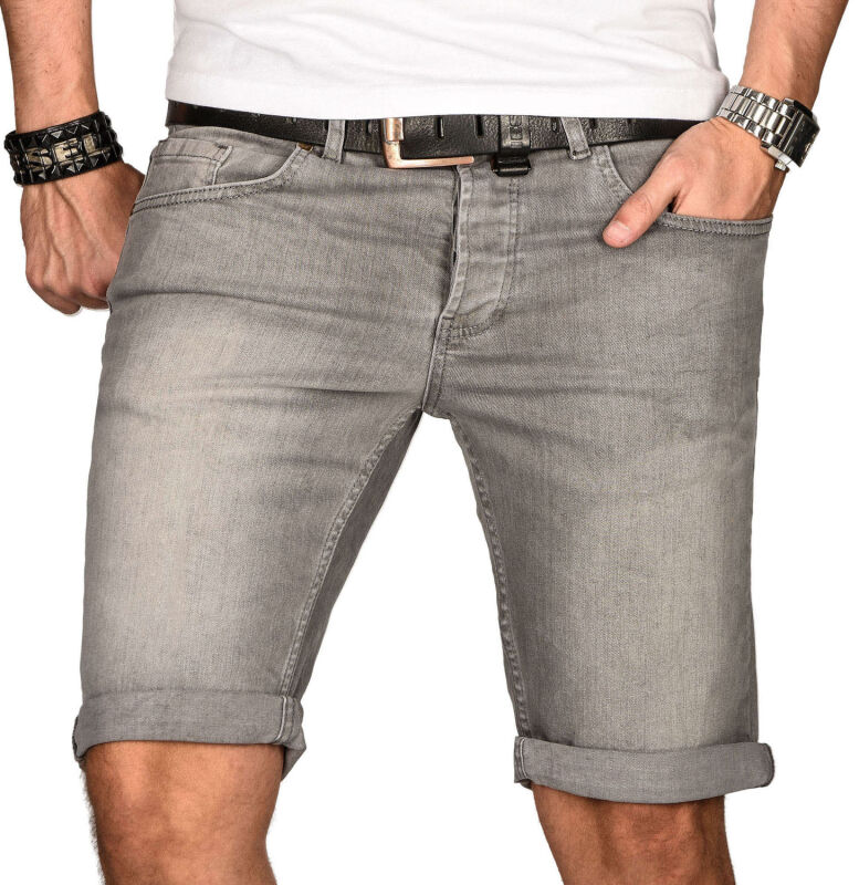 Alessandro Salvarini Herren Jeans Shorts Hellgrau Slim Fit O103 W34