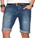 Alessandro Salvarini Herren Jeans Shorts Blau Slim Fit...
