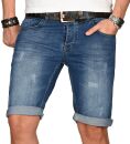 Alessandro Salvarini Herren Jeans Shorts Blau Slim Fit O104 W32