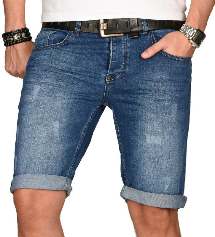 Alessandro Salvarini Herren Jeans Shorts Blau Slim Fit O104 W38
