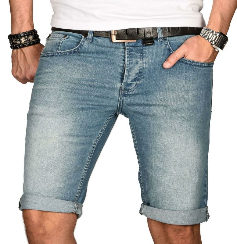 Alessandro Salvarini Herren Jeans Shorts Hellblau Slim Fit O105 W33