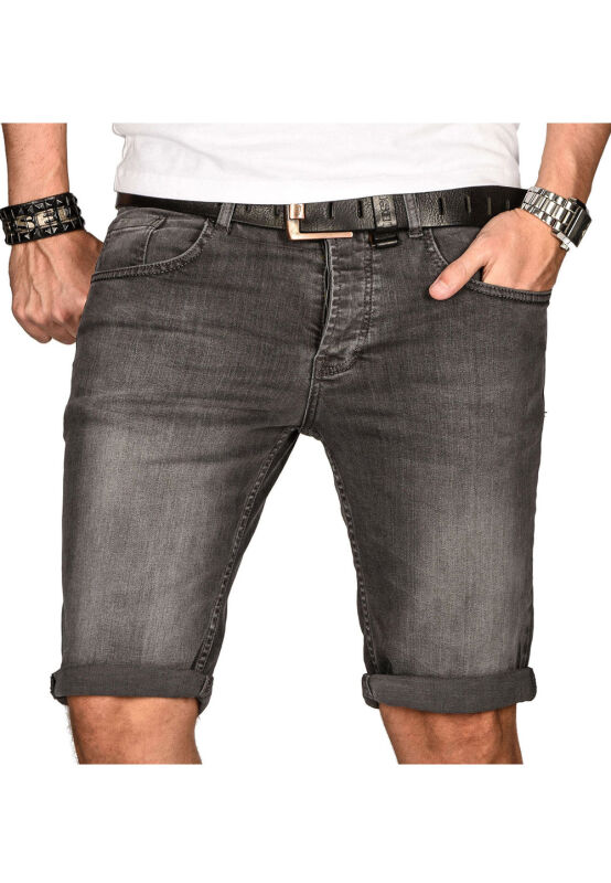 Alessandro Salvarini Herren Jeans Shorts Dunkelgrau Slim Fit O106 W33