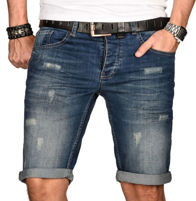 Alessandro Salvarini Herren Jeans Shorts Mittelblau Slim Fit O109 W29