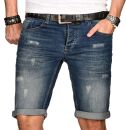 Alessandro Salvarini Herren Jeans Shorts Mittelblau Slim Fit O109 W29