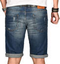 Alessandro Salvarini Herren Jeans Shorts Mittelblau Slim Fit O109 W30