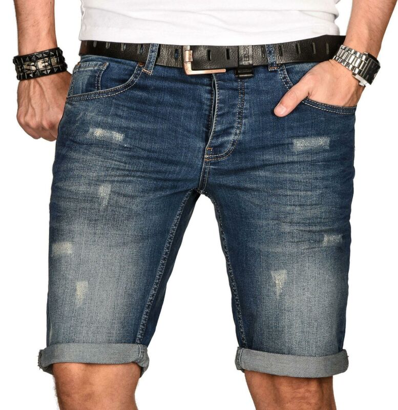 Alessandro Salvarini Herren Jeans Shorts Mittelblau Slim Fit O109 W33