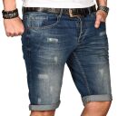 Alessandro Salvarini Herren Jeans Shorts Mittelblau Slim Fit O109 W33
