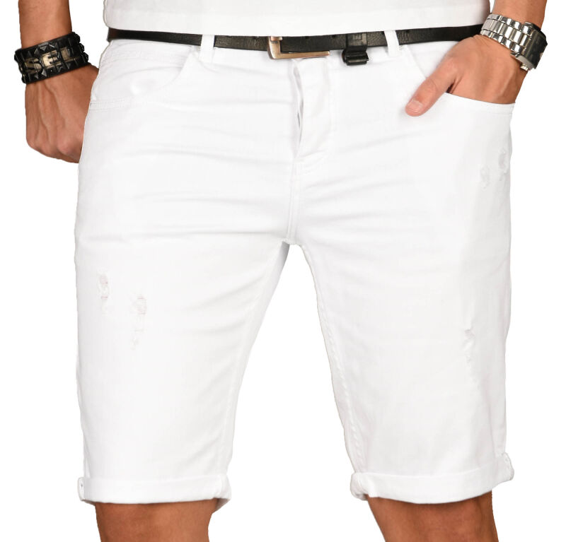 Alessandro Salvarini Herren Jeans Shorts Weiss Slim Fit O140