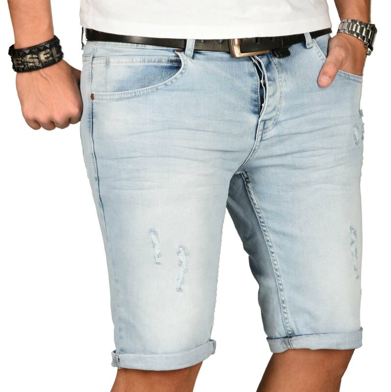 Alessandro Salvarini Herren Jeans Shorts Hellblau Slim Fit O141