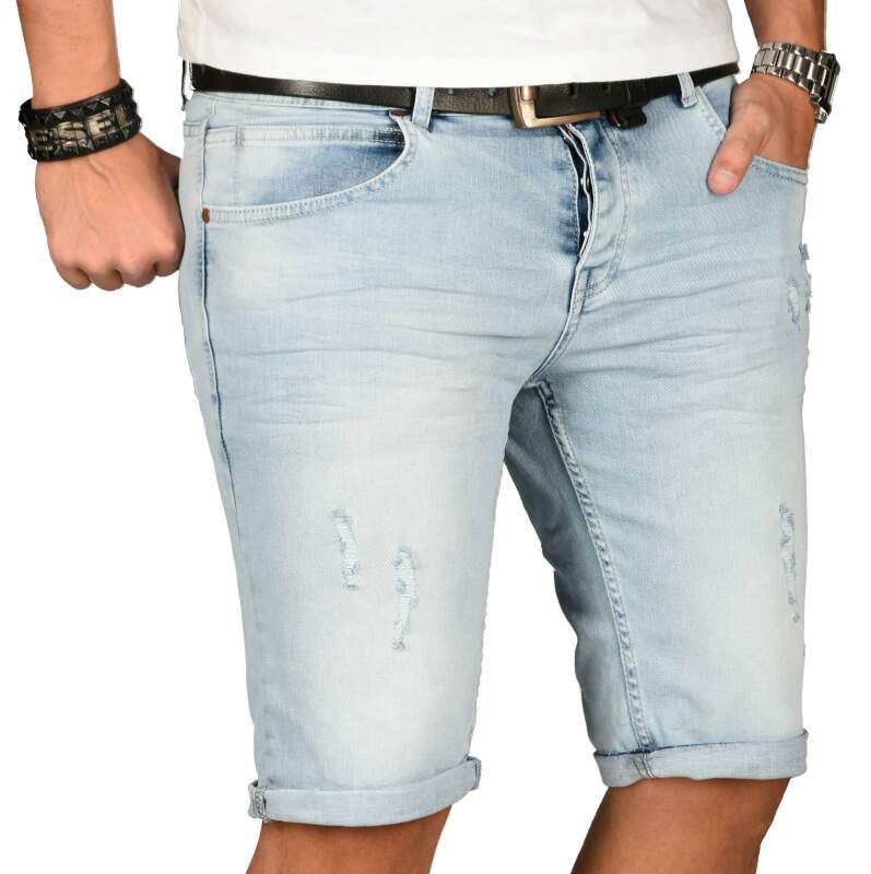 Alessandro Salvarini Herren Jeans Shorts Hellblau Slim Fit O141 W29