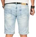 Alessandro Salvarini Herren Jeans Shorts Ozeanblau Slim Fit O142 W29
