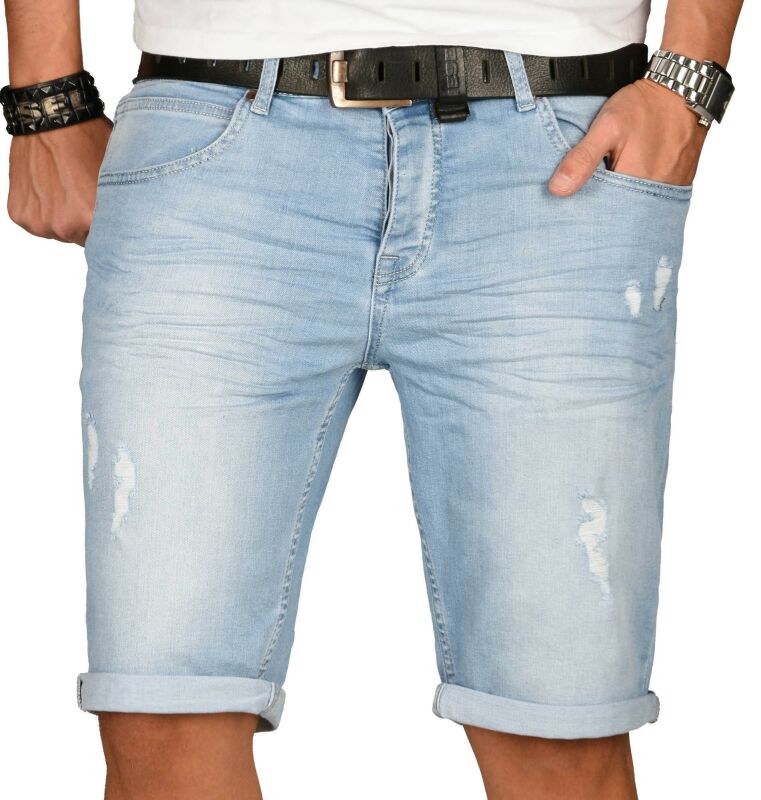 Alessandro Salvarini Herren Jeans Shorts Hellblau Slim Fit O143