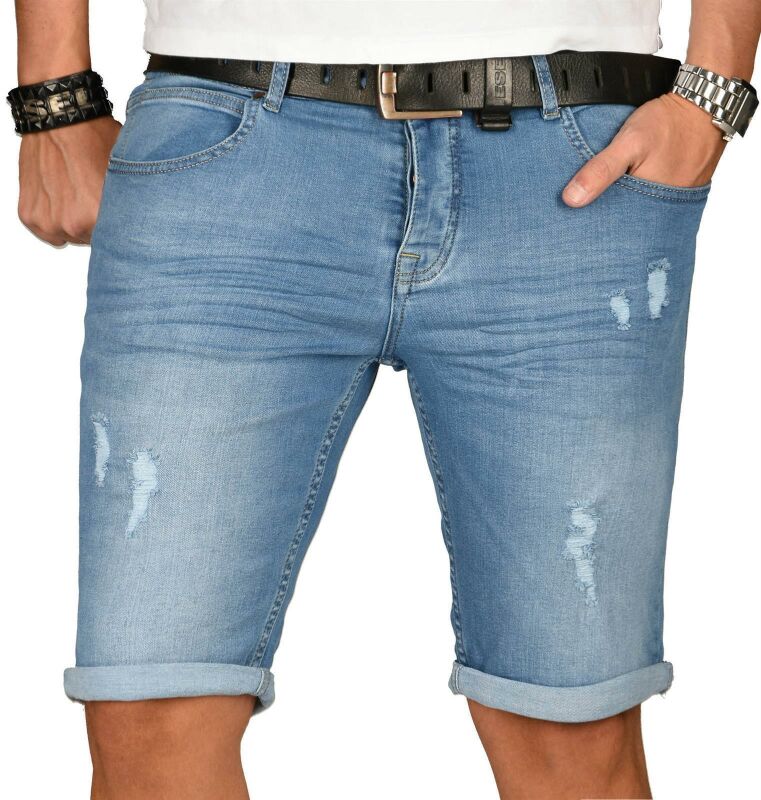 Alessandro Salvarini Herren Jeans Shorts Mittelblau Slim Fit O144