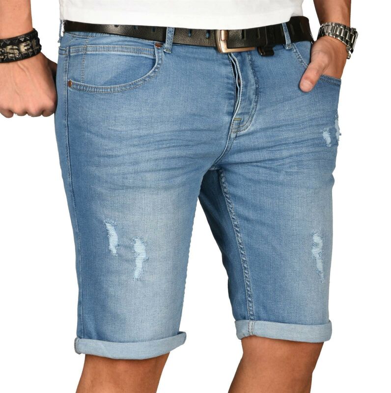 Alessandro Salvarini Herren Jeans Shorts Mittelblau Slim Fit O144 W34