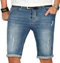 Alessandro Salvarini Herren Jeans Shorts Blau Slim Fit O146