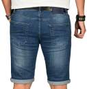 Alessandro Salvarini Herren Jeans Shorts Dunkelblau Slim Fit O147 W29