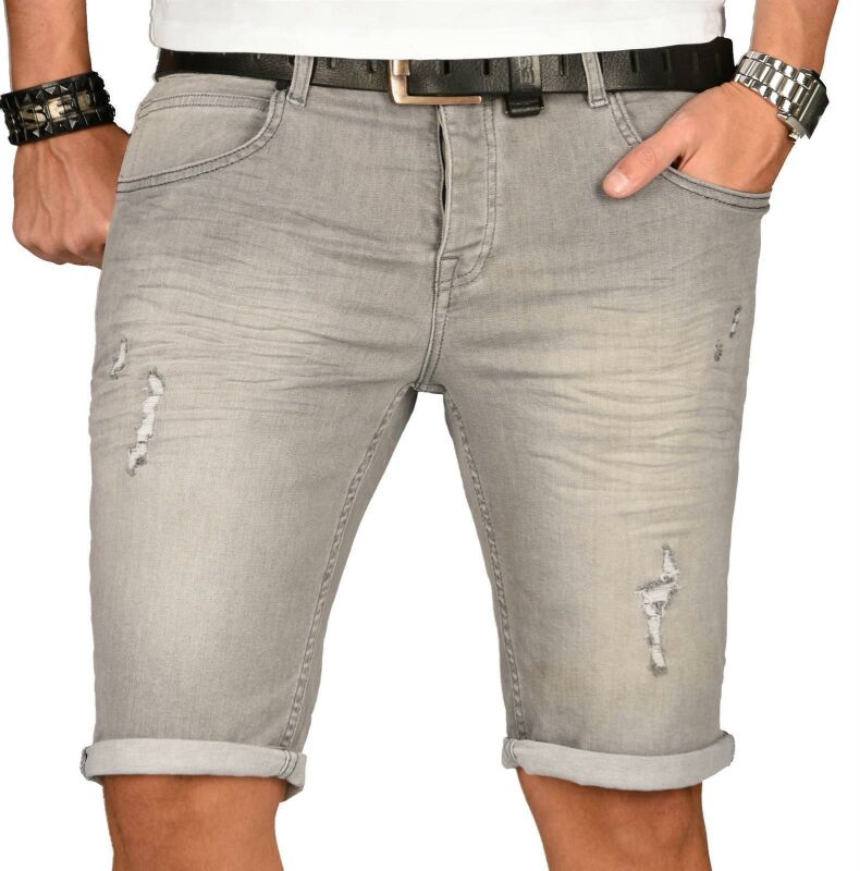 Alessandro Salvarini Herren Jeans Shorts Hellgrau Slim Fit O149 W29