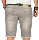 Alessandro Salvarini Herren Jeans Shorts Hellgrau Slim Fit O149 W32