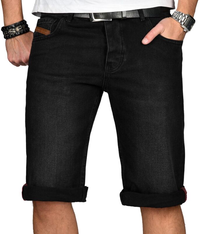 Alessandro Salvarini Herren Jeans Shorts Schwarz O233 W36