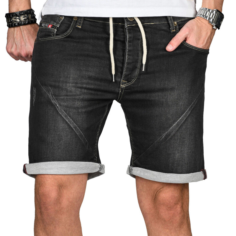 Alessandro Salvarini Herren Jeans Shorts Schwarz Comfort Fit O245 W34
