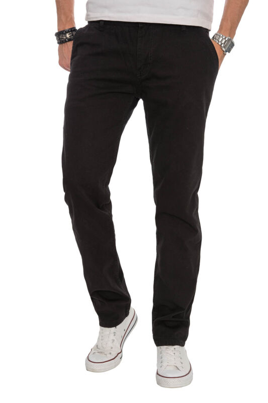 Alessandro Salvarini Herren Designer Chino Stoff Hose Schwarz Regular Fit O016 W29 L30