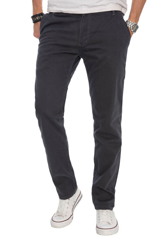 Alessandro Salvarini Herren Designer Chino Stoff Hose Anthrazit Regular Fit O016 W36 L32