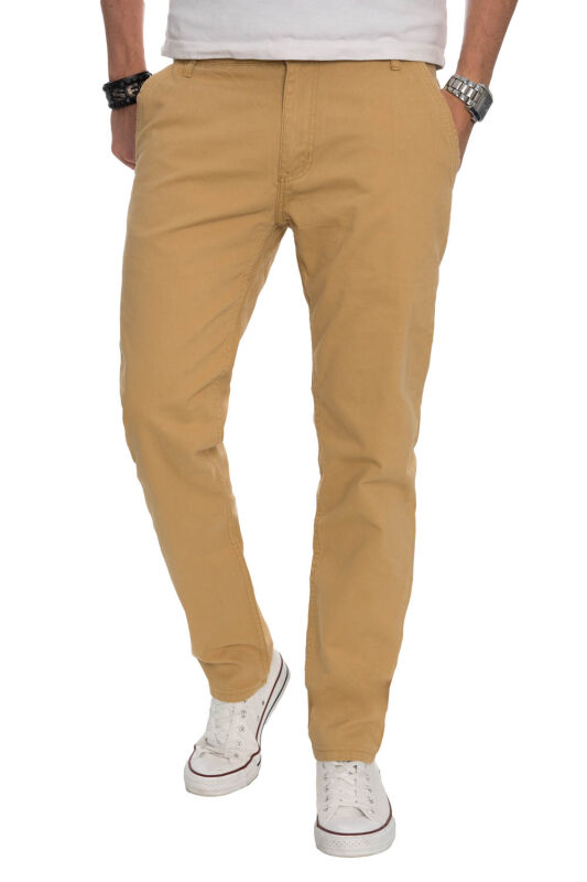 Alessandro Salvarini Herren Designer Chino Stoff Hose Beige Regular Fit O016 W31 L32