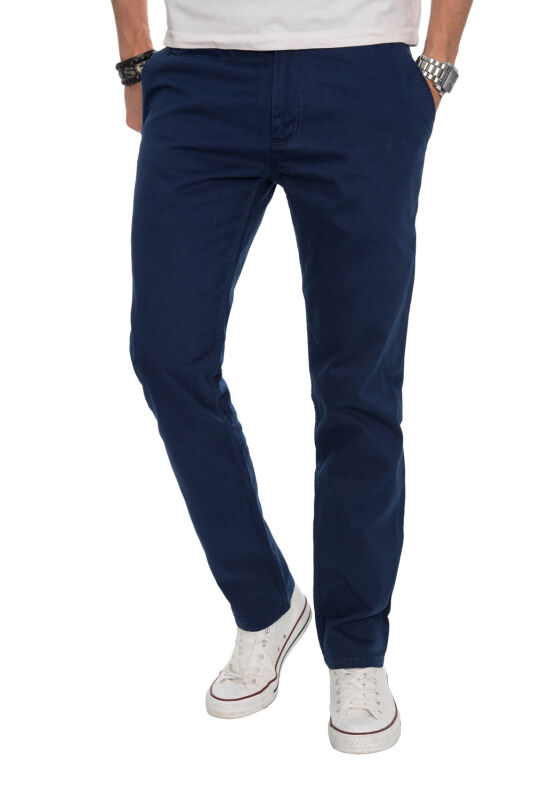 Alessandro Salvarini Herren Designer Chino Stoff Hose Dunkelblau Regular Fit O016 W30 L30