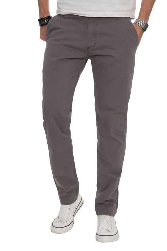 Alessandro Salvarini Herren Designer Chino Stoff Hose Grau Regular Fit O016 W30 L32