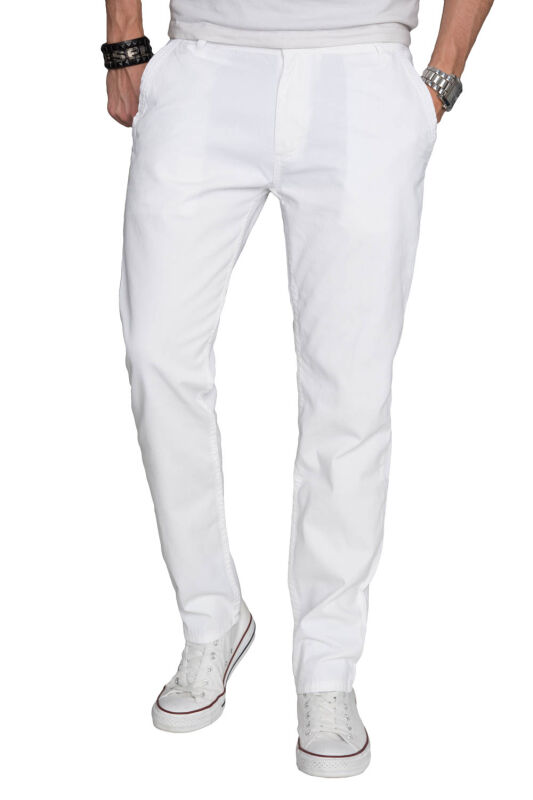 Alessandro Salvarini Herren Designer Chino Stoff Hose Weiss Regular Fit O016 W30 L30