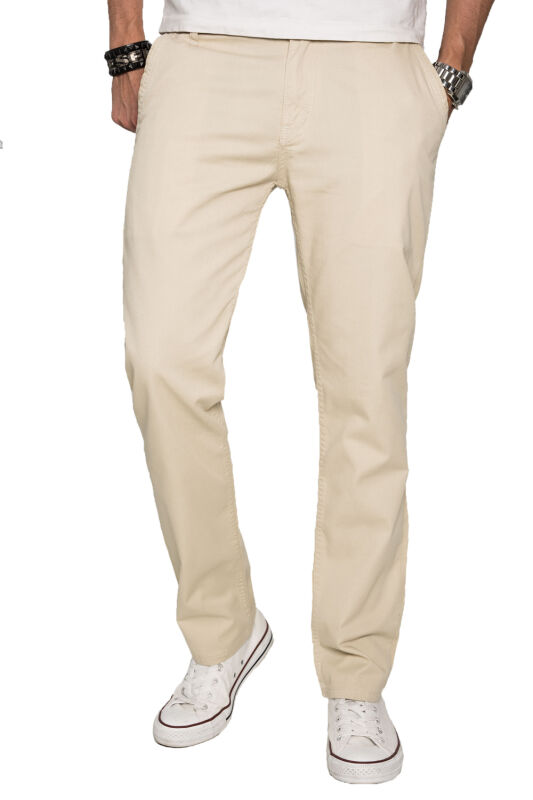 Alessandro Salvarini Herren Designer Chino Stoff Hose Sand Regular Fit O016